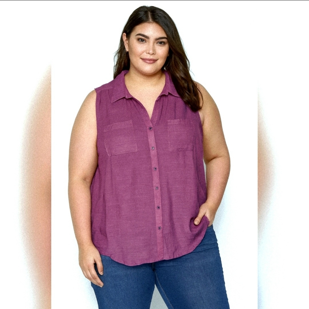 Fenn Wright Manson Wmns Purple Sleeveless Button Down Collard lBlouse Sz2X NWT